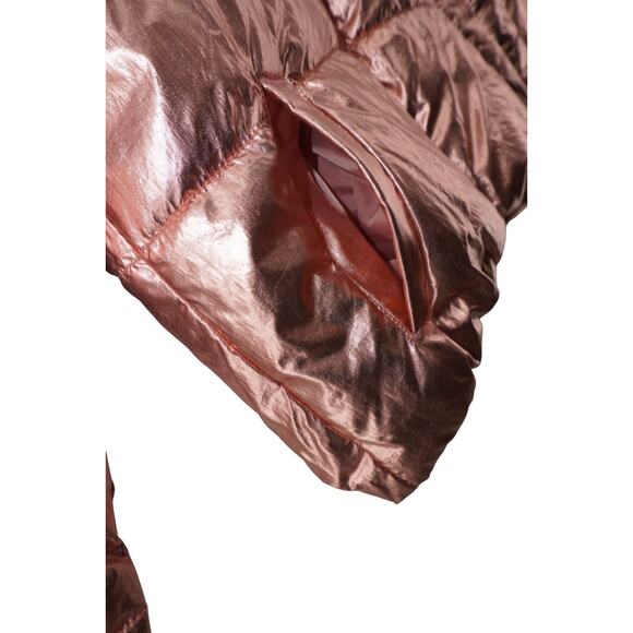 Old Navy Metallic Rose Gold Puffer Jacket Girls XL 14-16 GoWarm Hooded Coat - Picture 7 of 8